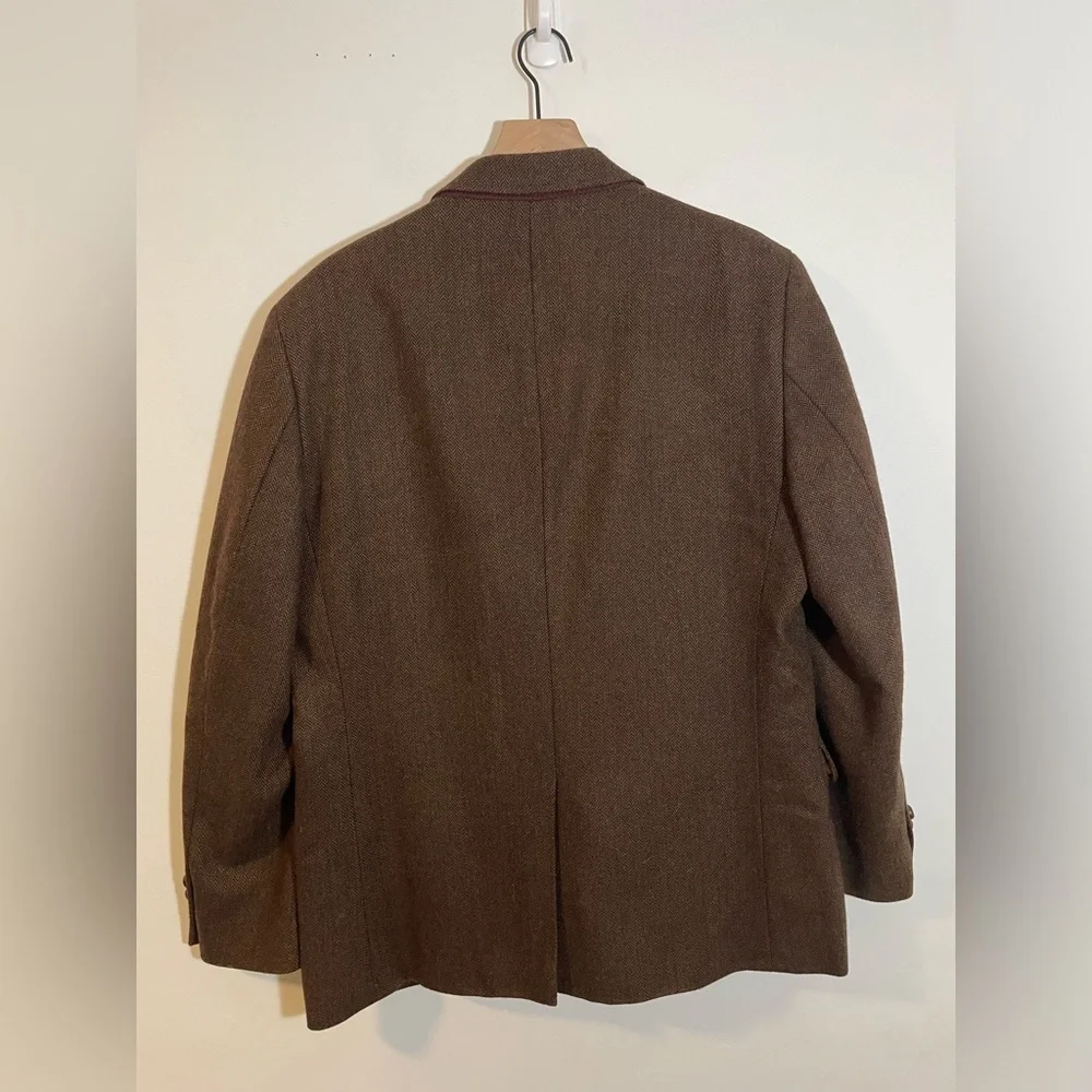 Lands End Wool Blend Brown Herringbone Suit Sport Coat Jacket Blazer Size 44R